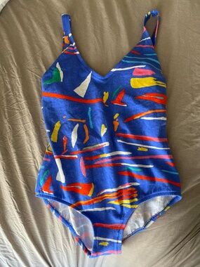 VTG RARE Ken Done Sailboat Print One Piece Swimsuit Size 12 Made in USA